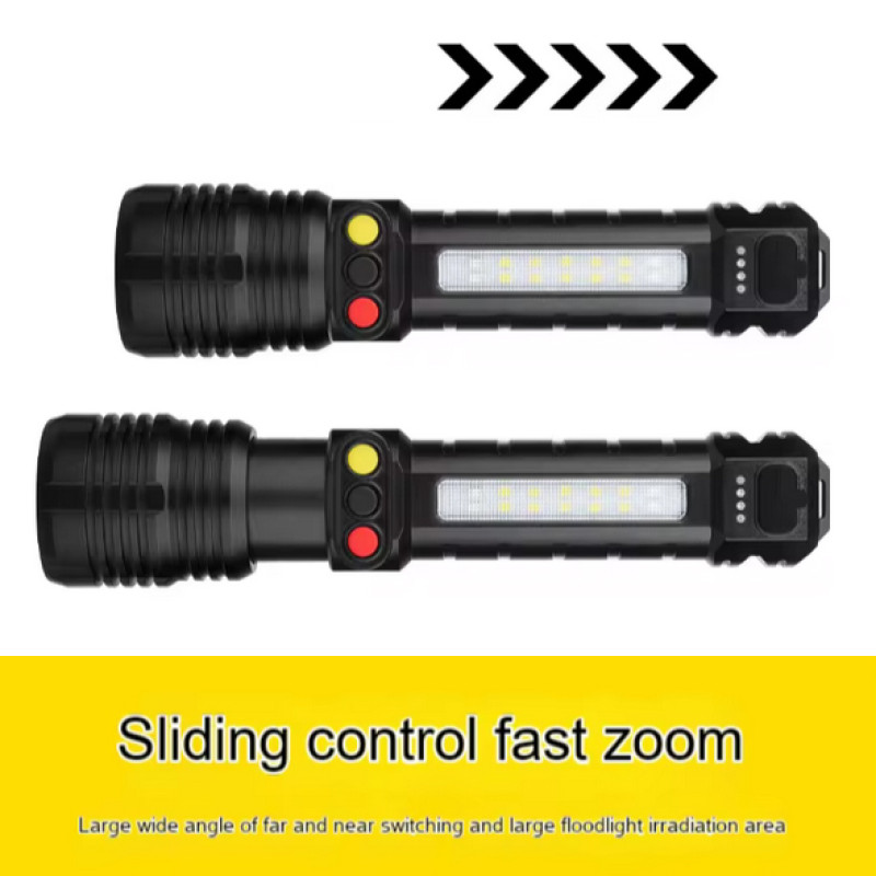 Ліхтар PLD-H005-3PM10-TG(white+yellow+red)+14SMD, Li-Ion акум., індикація заряду, ЗУ Type-C, zoom, Box
