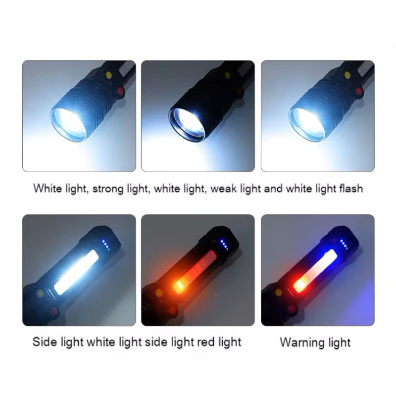 Ліхтар PLD-H005-3PM10-TG(white+yellow+red)+14SMD, Li-Ion акум., індикація заряду, ЗУ Type-C, zoom, Box