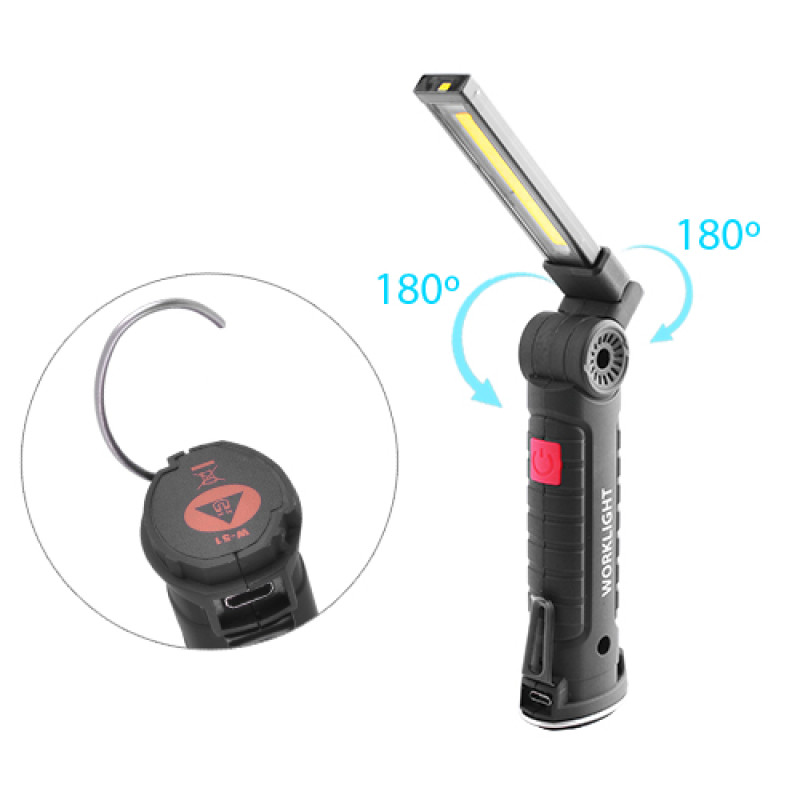 Фонарь WORKLIGHT W51-SMD+COB (white+red) Li-Ion аккум., поворот 180º+180º, магнит, зажим, крюк, ЗУ microUSB оптом в Украине