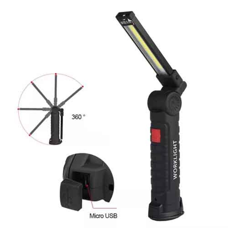 Фонарь WORKLIGHT W51-SMD+COB (white+red) Li-Ion аккум., поворот 180º+180º, магнит, зажим, крюк, ЗУ microUSB оптом в Украине