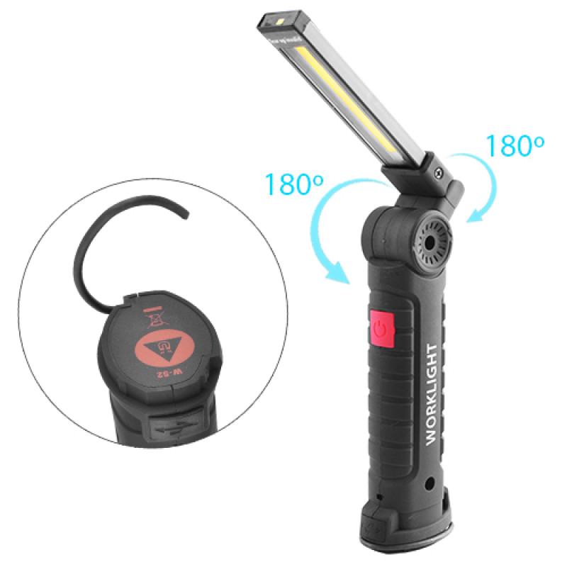 Ліхтар WORKLIGHT W52-SMD+COB (white+red), Li-Ion акумулятор, поворот 180º+180º, магніт, затискач, гак, ЗУ microUSB