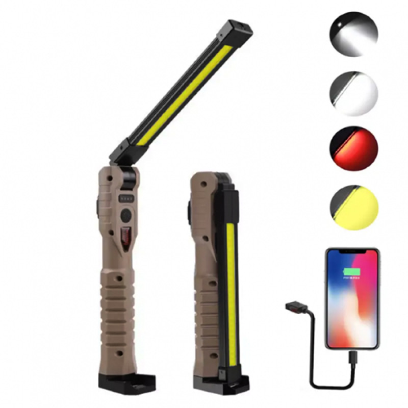 Ліхтар WORKLIGHT WL-08-XPE+COB (white+yellow+red), power bank, Li-Ion акум., поворот 180º+180º, магнит, зажим, крюк, ЗУ Type-C, Box