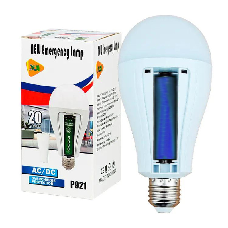 Світлодіодна LED лампа з акумулятором P921, 20W, E27, 2x18650