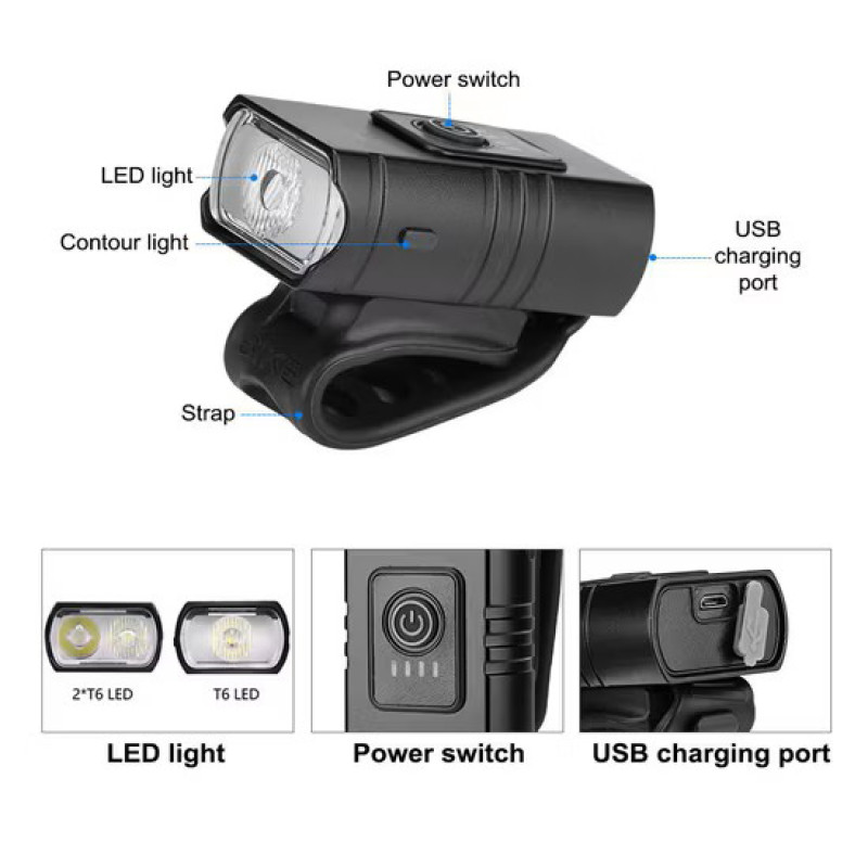 Велофара BK02, 500LM, Waterproof, ЗУ microUSB, Li-Ion акумулятор, індикація заряду
