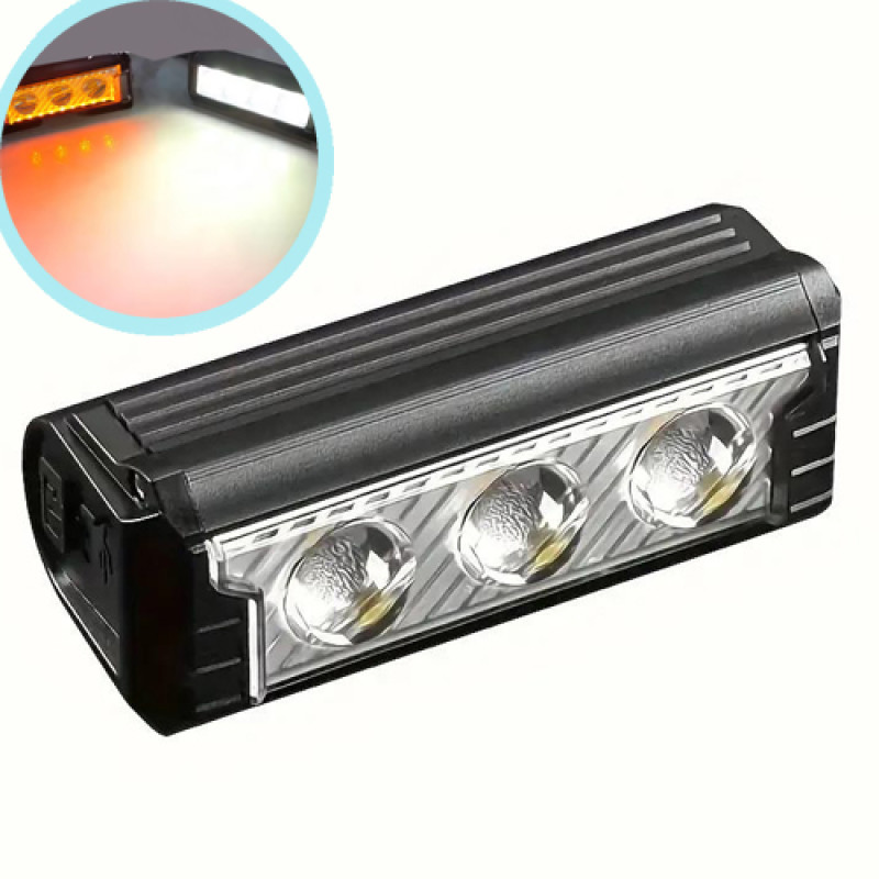 Велофара потужна FY-339B-3LED(white+yellow), Waterproof, Li-Ion акумулятор, ЗУ Type-C