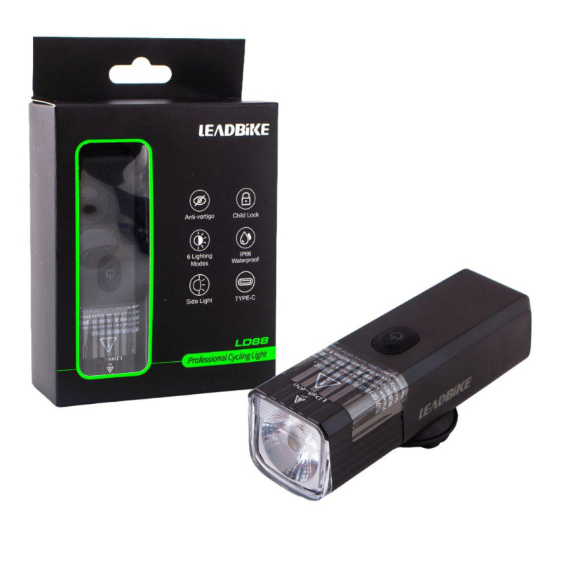 Велофара потужна LEADBIKE LD88-OSRAM 400LM, 2000mAh, waterproof, children lock, Li-Ion акумулятор, ЗУ Type-C