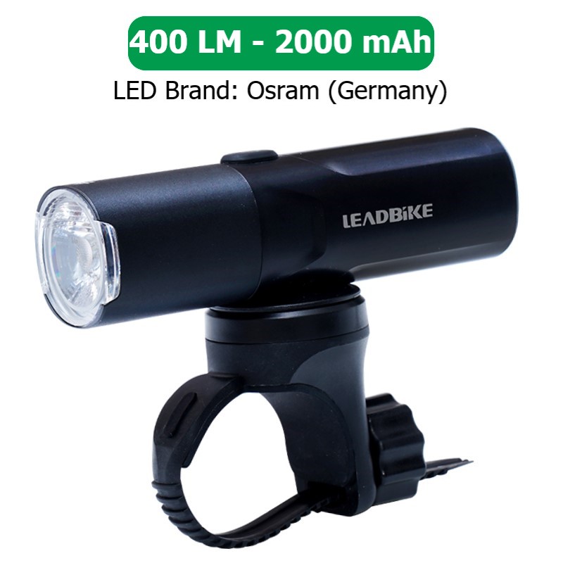 Велофара потужна LEADBIKE M02-OSRAM 400LM, 2000mAh, waterproof, children lock, Li-Ion акумулятор, ЗУ Type-C