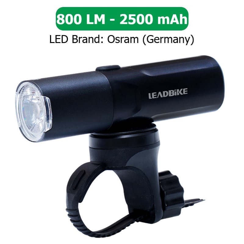 Велофара потужна LEADBIKE M02-OSRAM 800LM, 2500mAh, waterproof, children lock, Li-Ion акумулятор, ЗУ Type-C