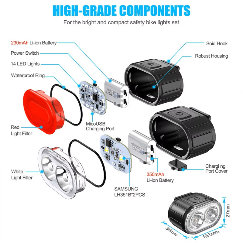 Велокомплект ZH-078-2LED ліхтар + STOP-14SMD, waterproof, Li-Ion акумулятор, ЗУ Type-C