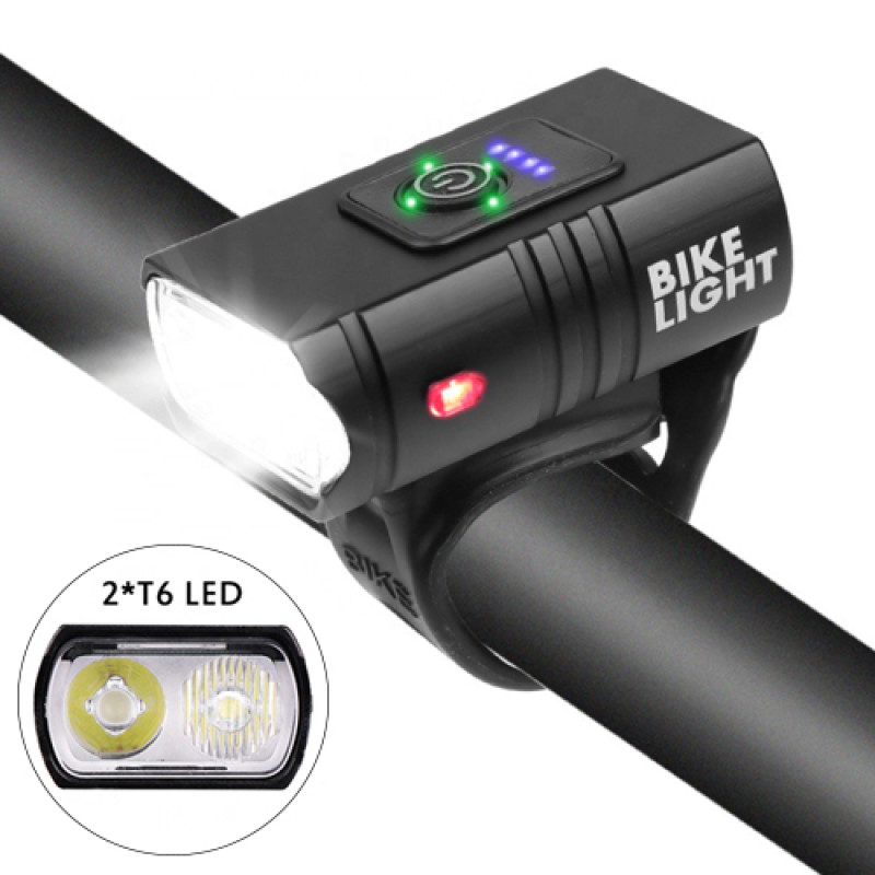 Велоліхтар BK-02Pro-2XPE ULTRA LIGHT, ALUMINUM, індикація заряду, Waterproof, акумулятор, ЗУ Type-C