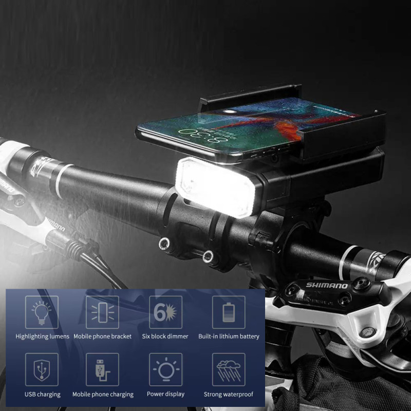 Велоліхтар BK09/Z-03-3T6, Power Bank, Li-Ion акумулятор, ЗУ Type-C, кріплення під телефон