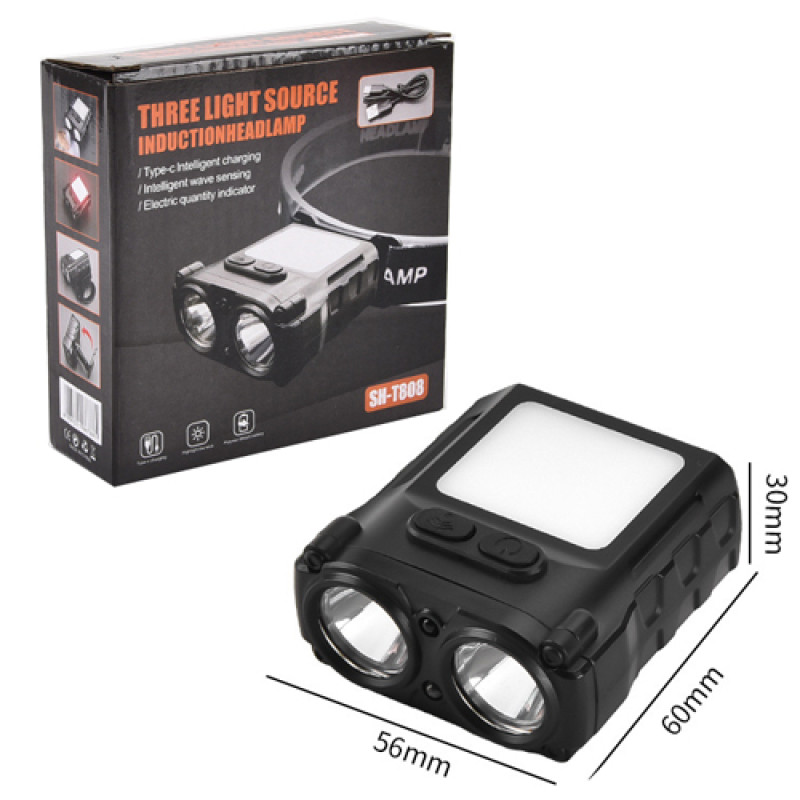 Велоліхтар + на лоб SH-T808-2XPE+20SMD(white+red), Motion Sensor, Li-Ion акумулятор, ЗП Type-C, Box