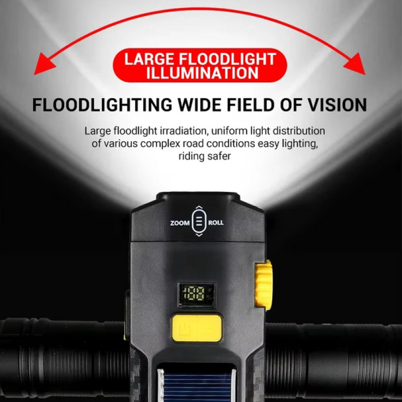 Велоліхтар X17-30W+2LED(red), сонячна батарея, IP65, Li-Ion акумулятор, ЗУ Type-C