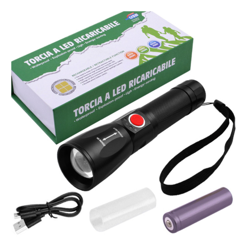 Ліхтар P530-P50, ЗУ Type-C, 1×18650/3×AAA, zoom, індикація заряду, ремінець, Box