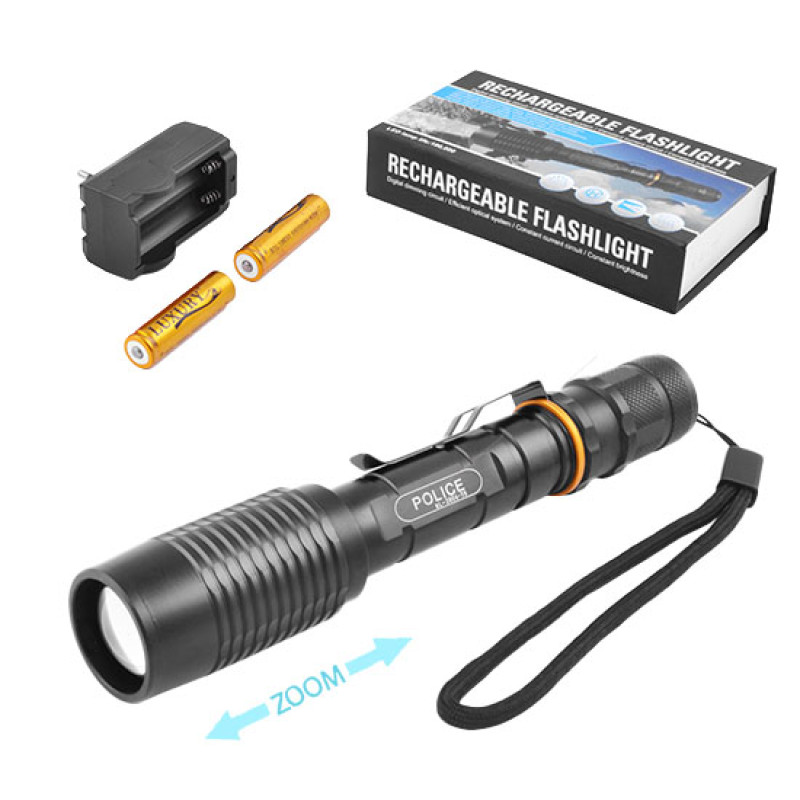 Ліхтар Police 2804-T6, 2×18650, затискач, zoom, ЗУ 220V, Box