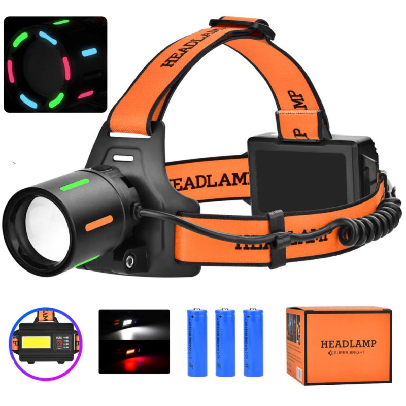 Ліхтар налобний NIGHT VISION FLUORESCENCE BL-T67-TG+COB (білий+червоний), 3×18650, 1 режим, Powerbank, ЗУ Type-C, zoom