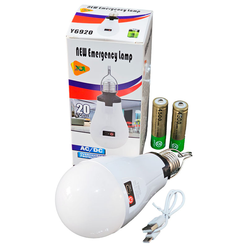 Лампочка Y6920 з акумуляторами 2×18650 20W, Type-C, цоколь E27