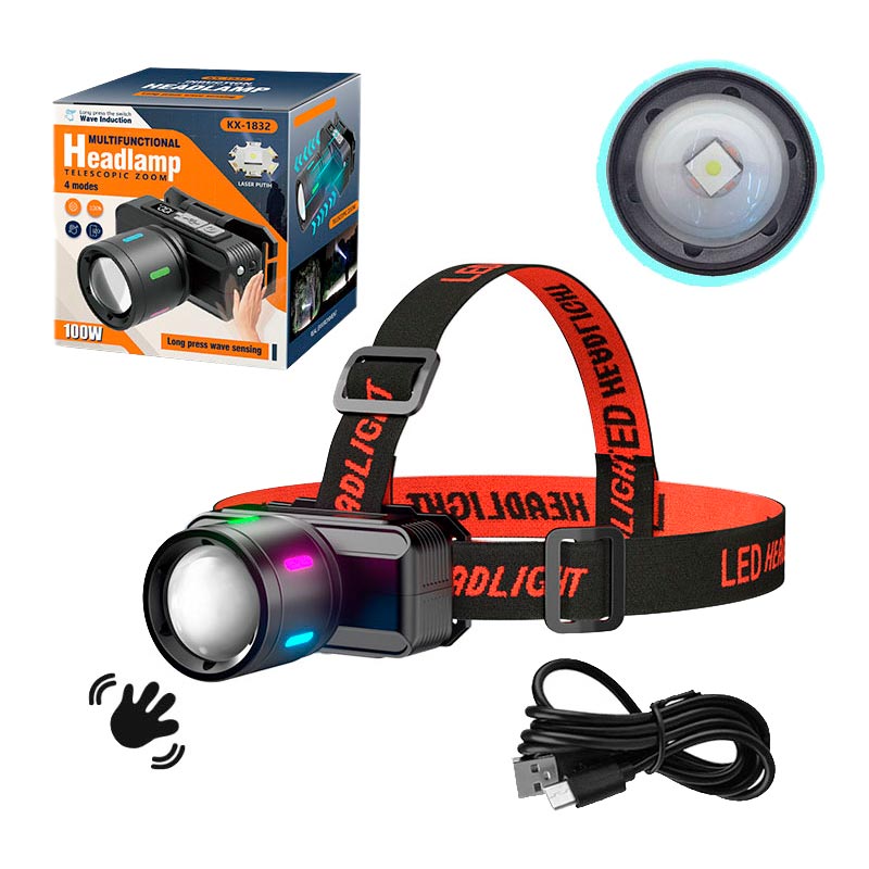 Ліхтар налобний NIGHT VISION FLUORESCENCE KX-1832-TG, Motion Sensor, Li-Ion акумулятор, індикація заряду, ЗУ Type-C, zoom