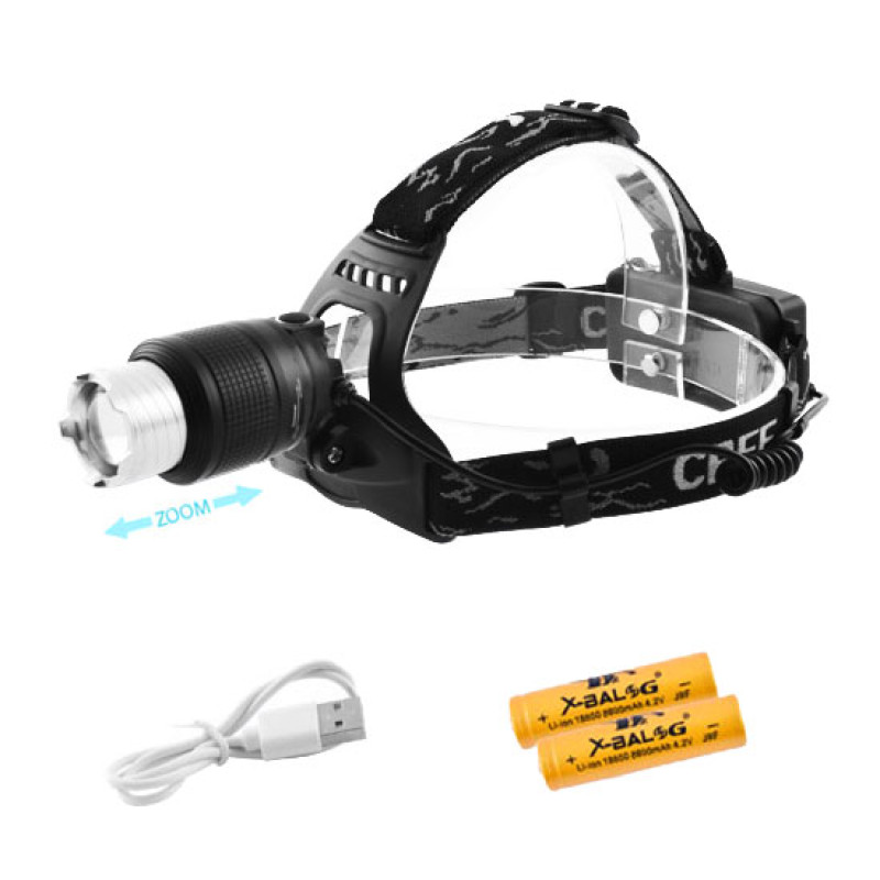 Ліхтар налобний BL-2199-T6, 2×18650, signal light, шипи, zoom, ЗУ Type-C, Box оптом