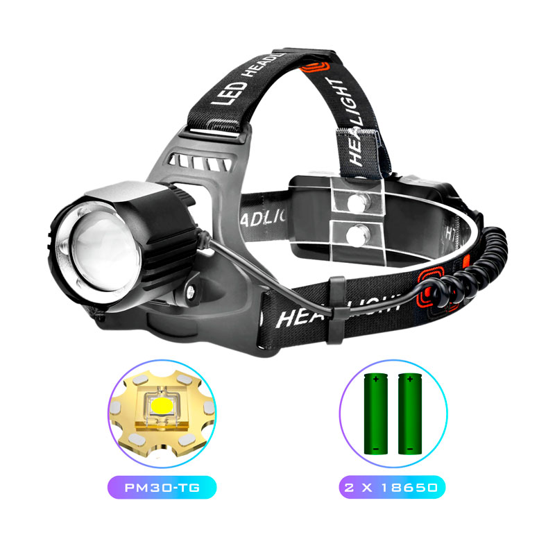 Ліхтар налобний PLD-T115-PM30-TG, 2×18650, ЗУ Type-C, zoom, Box оптом