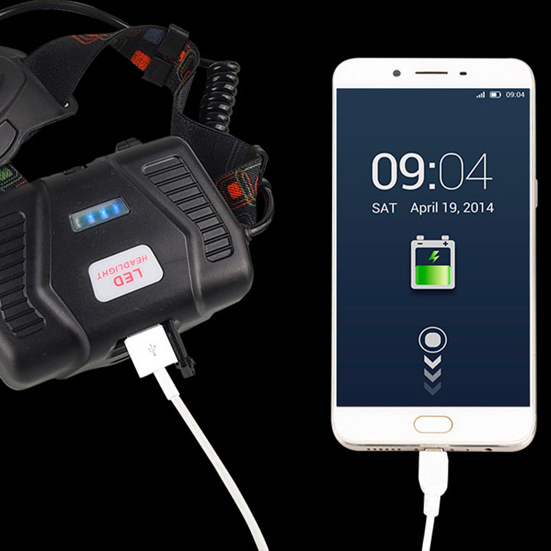 Ліхтар налобний XQ-218-HP50, power bank, 3×18650, signal light, індикація заряду, ЗУ microUSB, Box