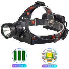 Ліхтар налобний XQ-218-HP50, power bank, 3×18650, signal light, індикація заряду, ЗУ microUSB, Box