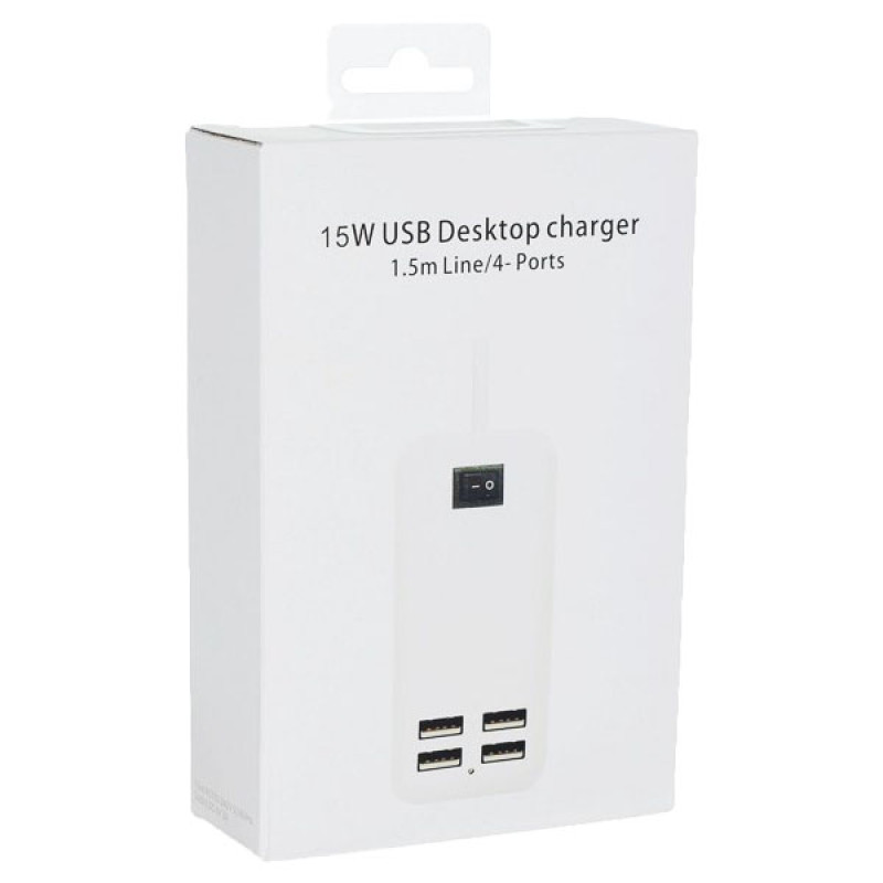 Мережевий зарядний пристрій СЗУ на 4 USB 1.5m/15W