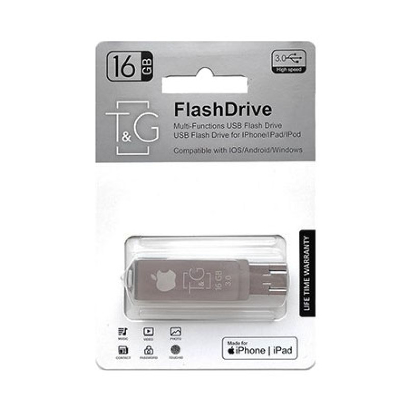 USB флеш-накопичувач 3.0 16GB T&G USB+Lightning+microUSB метал серія 004