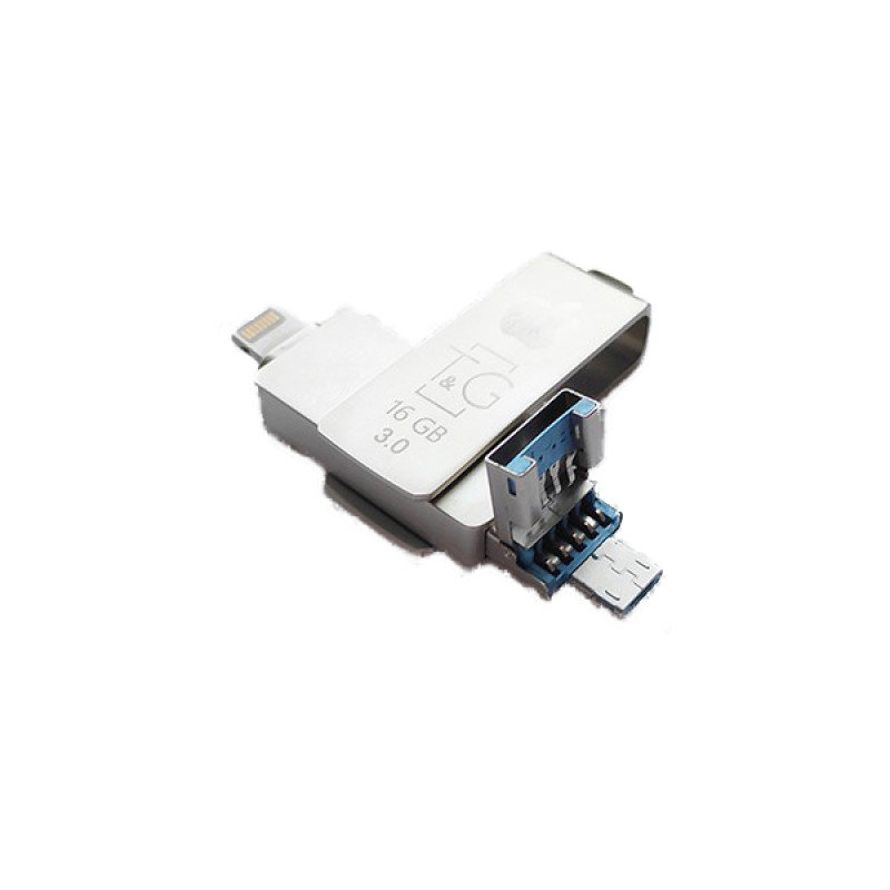 USB флеш-накопичувач 3.0 16GB T&G USB+Lightning+microUSB метал серія 004
