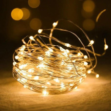 Xmas гірлянд 50 Led 5M (Copper) на мідному дроті (Крапля роси) WW WARM W працює від батарейок + USB