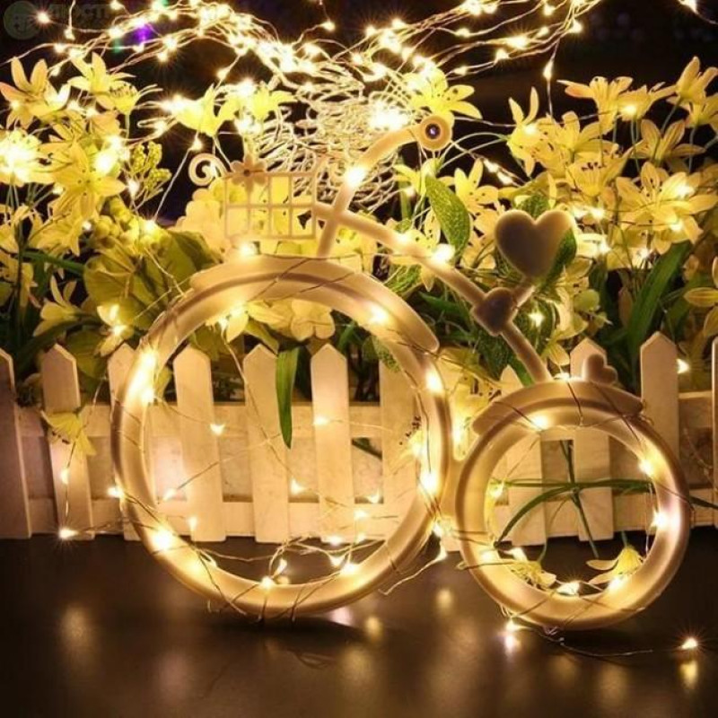 Xmas гірлянд 50 Led 5M (Copper) на мідному дроті (Крапля роси) WW WARM W працює від батарейок + USB