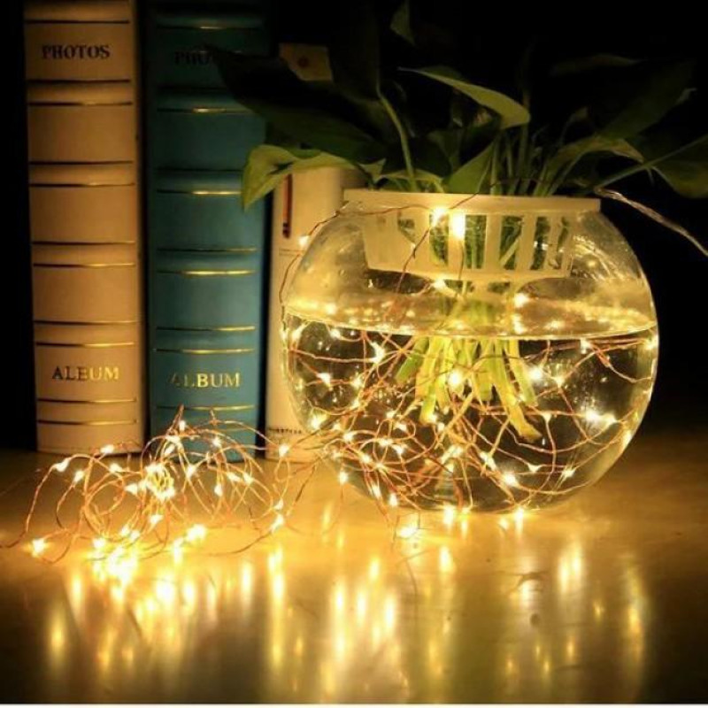 Xmas гірлянд 50 Led 5M (Copper) на мідному дроті (Крапля роси) WW WARM W працює від батарейок + USB