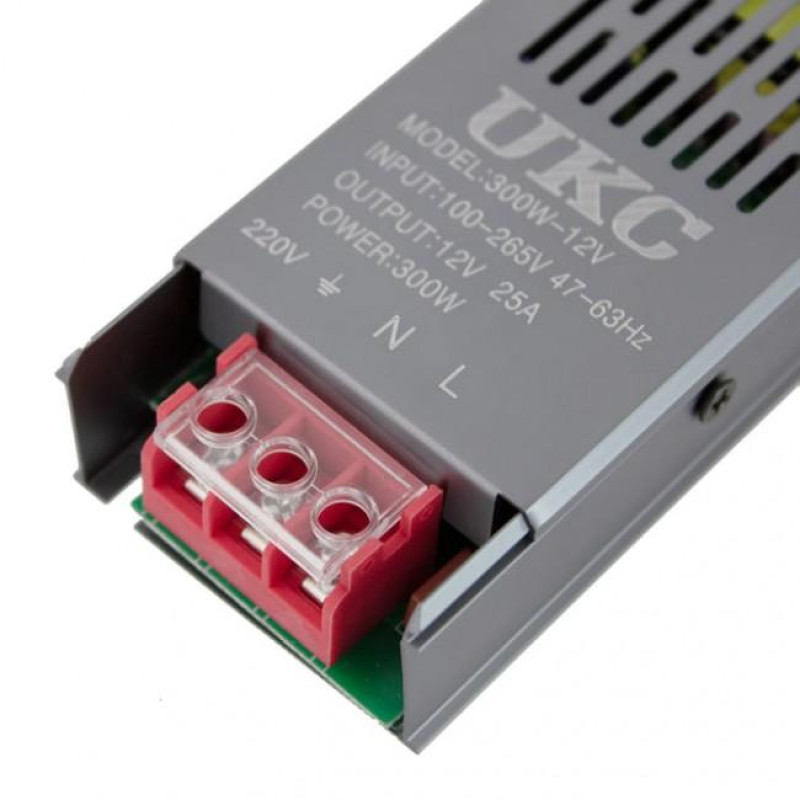 Імпульсний блок живлення 12V 25A METAL Long для світлодіодної стрічки із пасивним охолодженням
