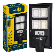 Вуличний акумуляторний світильник UNILITE 60W 6500K із сонячною зарядкою та датчиком руху