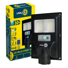 Вуличний акумуляторний світильник UNILITE 30W 6500K із сонячною зарядкою та датчиком руху