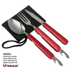 Туристичний набір 3 в 1 ложка, вилка, ніж K-8003 Black/Blue/Red/Grey