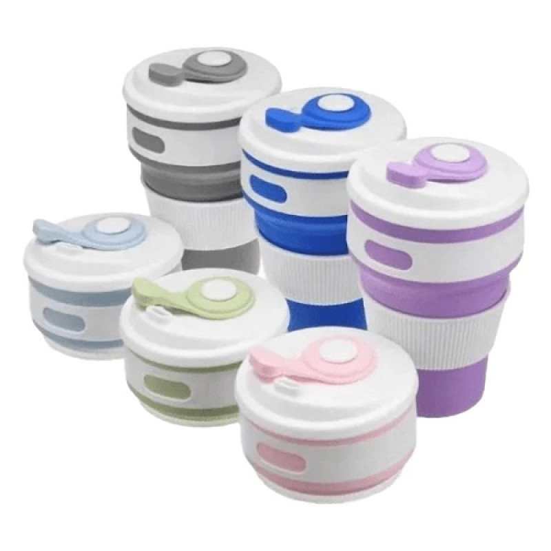 Складана силіконова склянка з кришкою Collapsible Coffee Cup 350ml