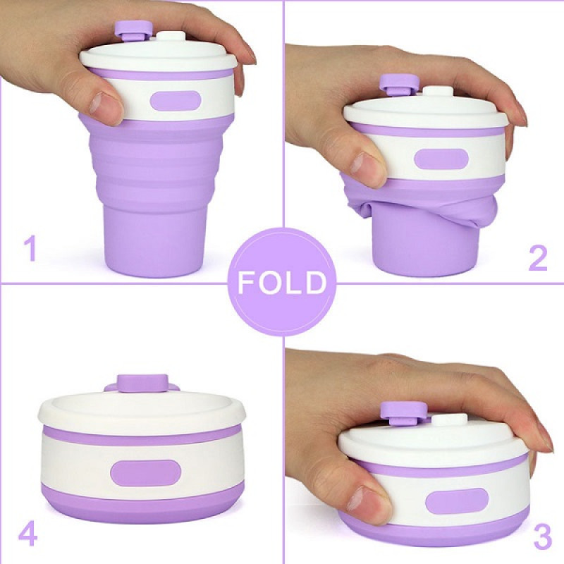 Складана силіконова склянка з кришкою Collapsible Coffee Cup 350ml
