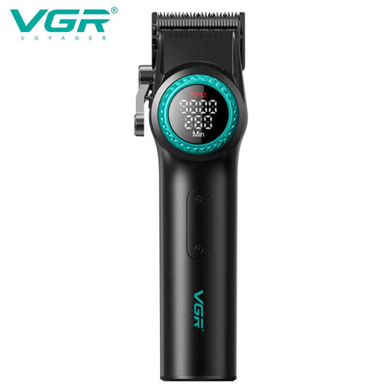 Аккумуляторная машинка для стрижки (clipper) VGR V-001 BLACK, 10 насадок, 9000 RPM, 4600 mAh, LED light, LED display оптом в Украине