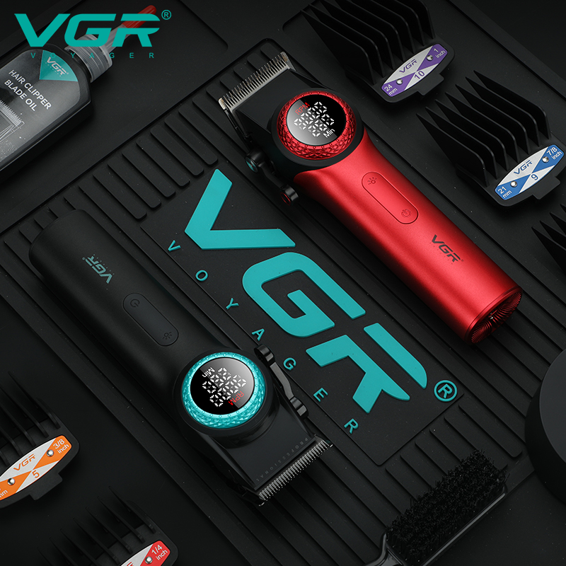 Аккумуляторная машинка для стрижки (clipper) VGR V-001 BLACK, 10 насадок, 9000 RPM, 4600 mAh, LED light, LED display оптом в Украине
