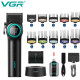 Аккумуляторная машинка для стрижки (clipper) VGR V-001 BLACK, 10 насадок, 9000 RPM, 4600 mAh, LED light, LED display оптом в Украине