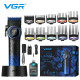 Акумуляторна машинка для стриження (clipper) VGR V-001 BLUE, 10 насадок, 9000 RPM, 4600 mAh, LED light, LED display