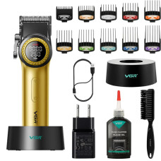 Акумуляторна машинка для стриження (clipper) VGR V-001 GOLD, 10 насадок, 9000 RPM, 4600 mAh, LED light, LED display