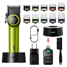 Акумуляторна машинка для стриження (clipper) VGR V-001 GREEN, 10 насадок, 9000 RPM, 4600 mAh, LED light, LED display