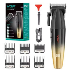 Акумуляторна машинка для стриження (clipper) VGR V-003 GOLD, 6 насадок, TURBO режим 9000 RPM, керамічне лезо, LED display
