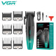 Акумуляторна машинка для стриження (clipper) VGR V-003 GREEN, 6 насадок, TURBO режим 9000 RPM, керамічне лезо, LED display