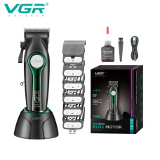 Акумуляторна машинка для стриження (clipper) VGR V-010 GREEN, 6 насадок, 7500 RPM, 2600 mAh, LED display