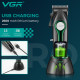 Акумуляторна машинка для стриження (clipper) VGR V-010 GREEN, 6 насадок, 7500 RPM, 2600 mAh, LED display