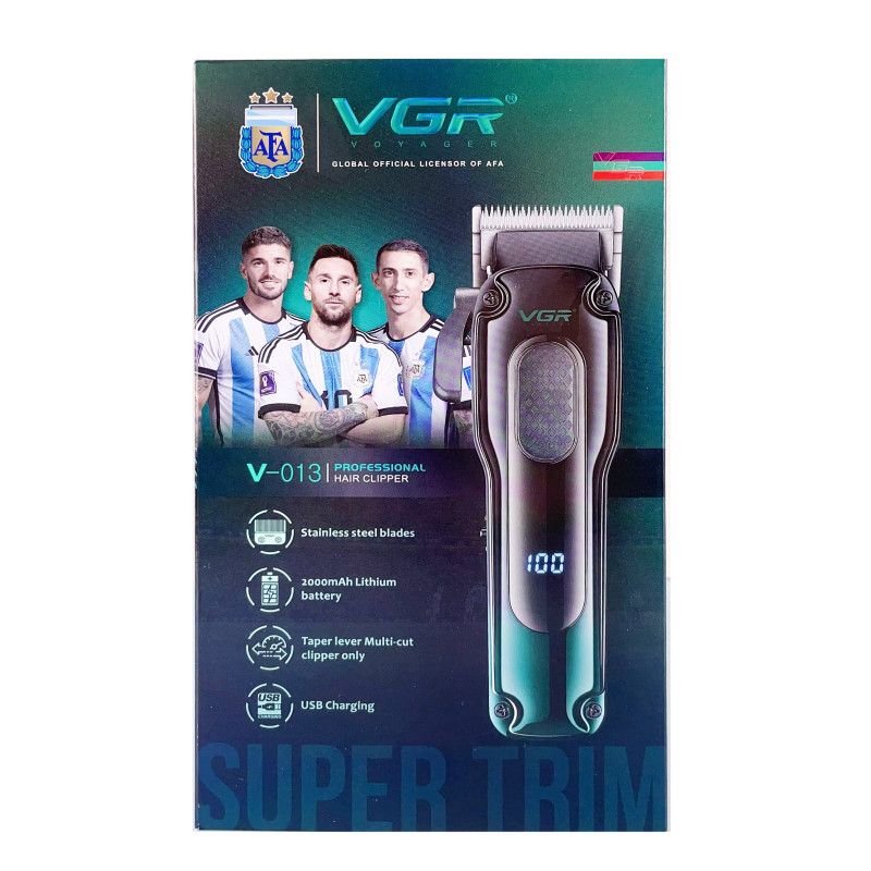 Акумуляторна машинка для стриження (clipper) VGR V-013 BLUE, 8 насадок, 6500 RPM, 2000 mAh, LED display