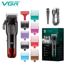 Акумуляторна машинка для стриження (clipper) VGR V-013 RED, 8 насадок, 6500 RPM, 2000 mAh, LED display